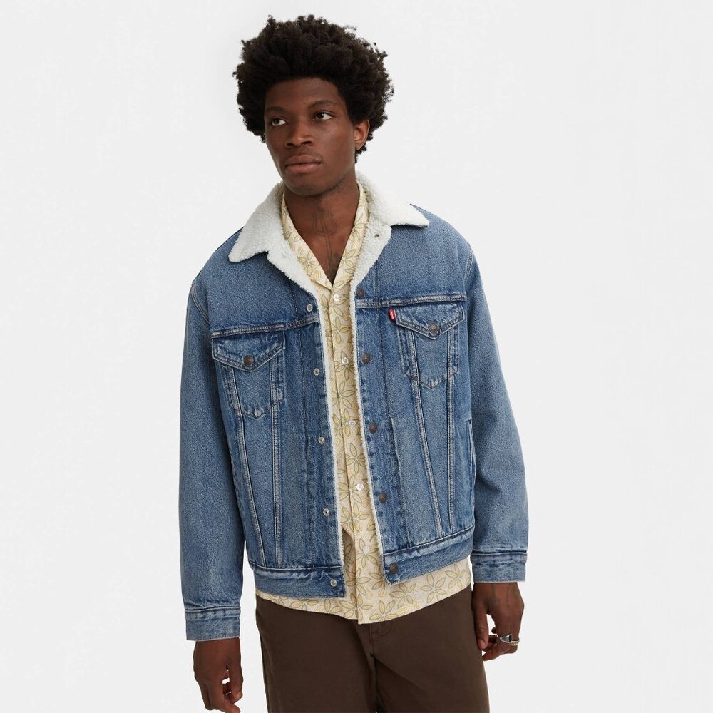 Levi's Men's Blue Vintage Sherpa Line Denim Thermal Trucker Jacket Size 44